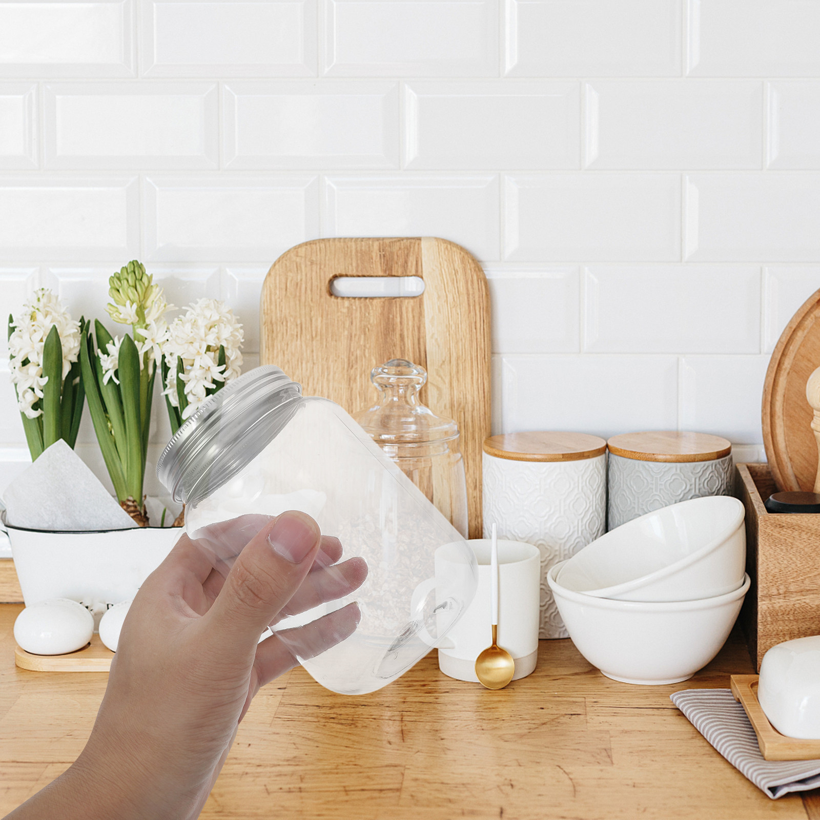 Food Storage Lid - 4 szt. Przezroczyste plastikowe słoiki z