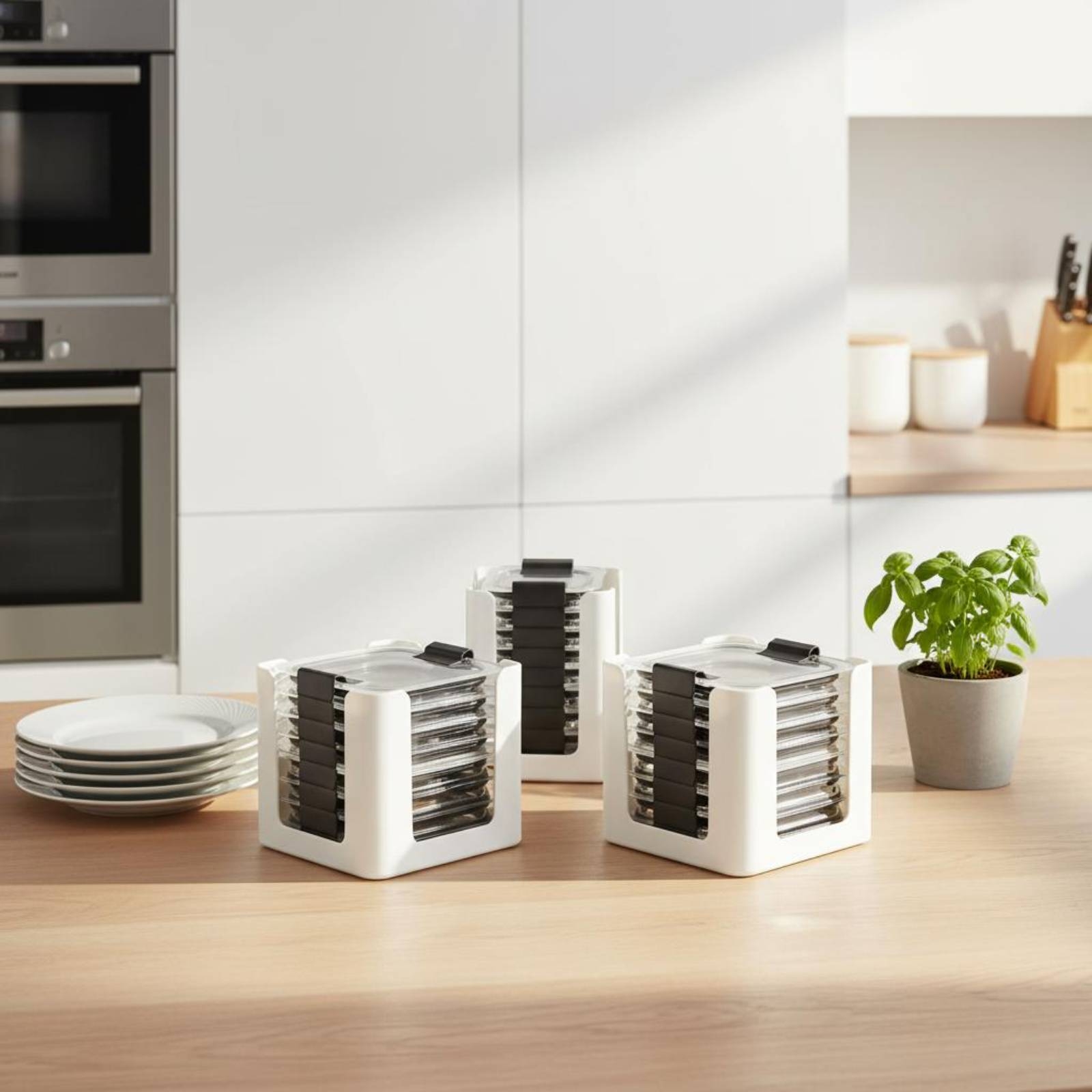Food Storage Cabinet - 3-częściowy organizer na pokrywki, prostokątny pojemnik